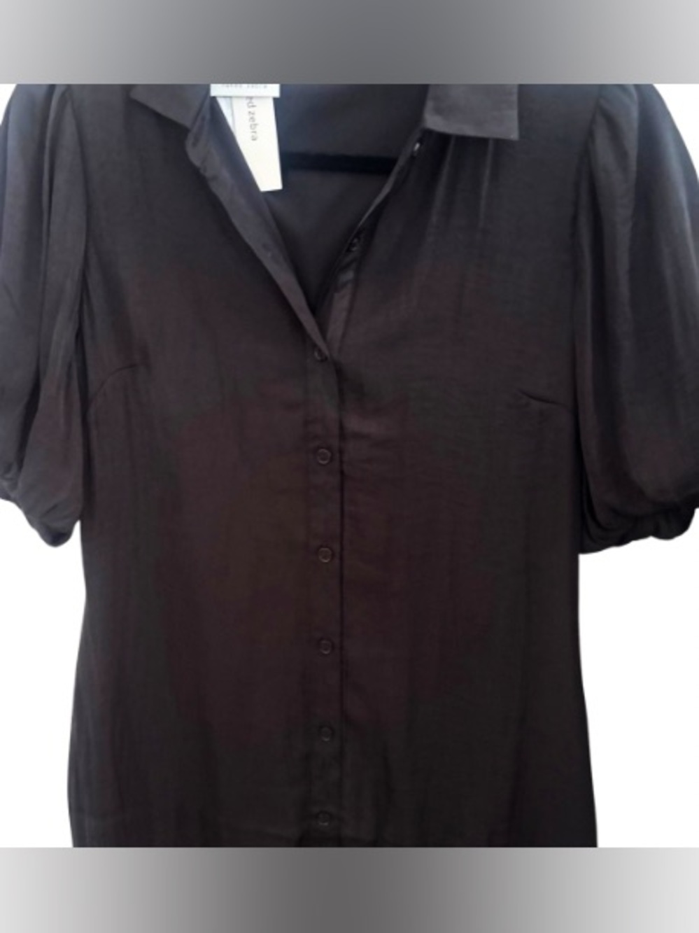 New Naked Zebra Black Button-Down Puff Sleeve Shirt